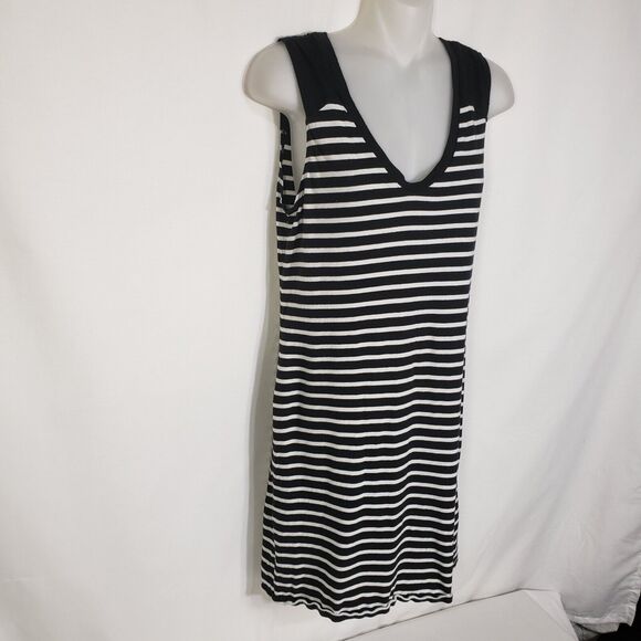 Banana Republic Womens Mini Dress Small Sleeveless Black White Striped V Neck - Picture 4 of 8